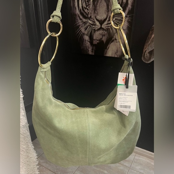 💚NWT-MARLON Made In Italy, GORGEOUS SAGE COLOR Genuine Calf Leather Suede Hobo💚💚 - Picture 11 of 16